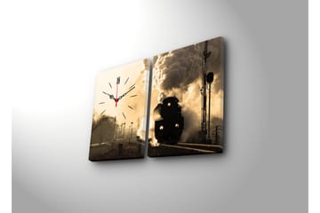 Dekorativ Canvasmålning med Klocka 2 Delar - Flerfärgad - Inredning - Väggdekor - Väggklocka & väggur