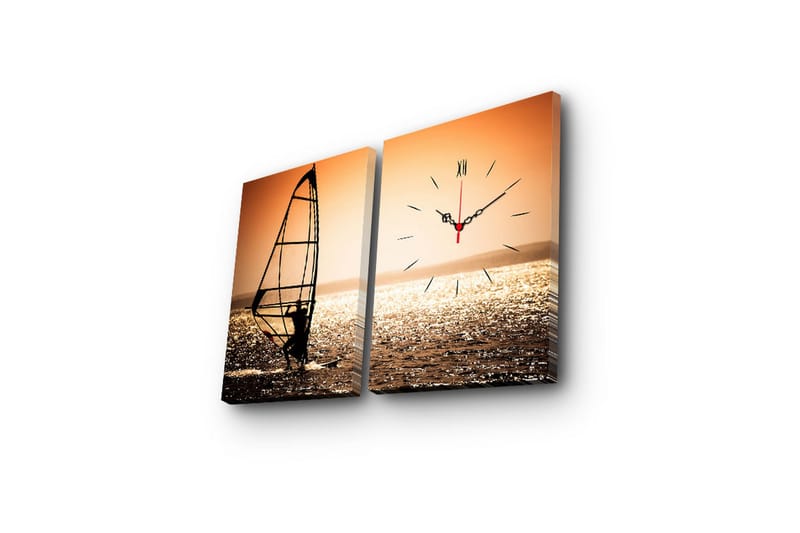 Dekorativ Canvasmålning med Klocka 2 Delar - Flerfärgad - Inredning - Väggdekor - Väggklocka & väggur