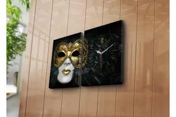 Dekorativ Canvasmålning med Klocka 2 Delar - Flerfärgad - Inredning - Väggdekor - Väggklocka & väggur