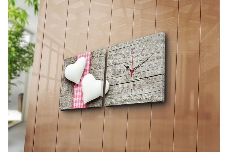 Dekorativ Canvasmålning med Klocka 2 Delar - Flerfärgad - Inredning - Väggdekor - Väggklocka & väggur