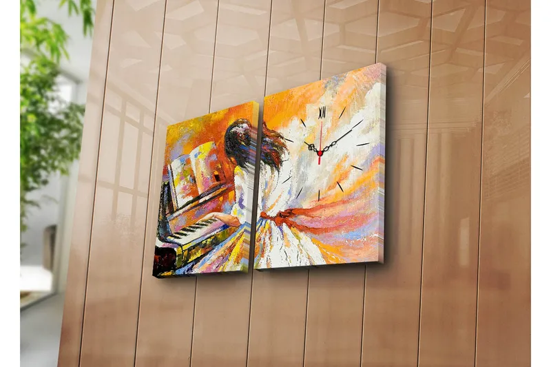 Dekorativ Canvasmålning med Klocka 2 Delar, Flerfärgad