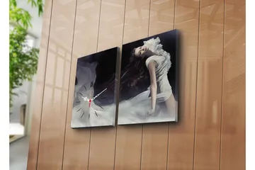 Dekorativ Canvasmålning med Klocka 2 Delar - Flerfärgad - Inredning - Väggdekor - Väggklocka & väggur