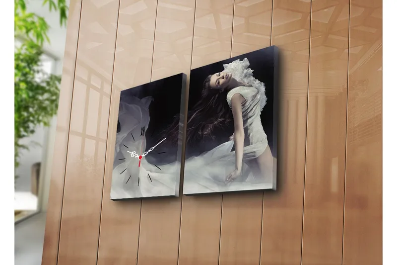 Dekorativ Canvasmålning med Klocka 2 Delar, Flerfärgad