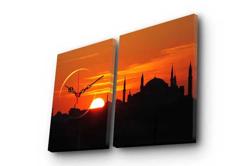 Dekorativ Canvasmålning med Klocka 2 Delar, Flerfärgad