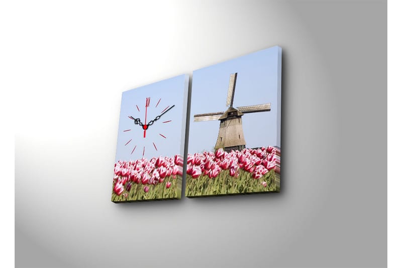 Dekorativ Canvasmålning med Klocka 2 Delar - Flerfärgad - Inredning - Väggdekor - Väggklocka & väggur