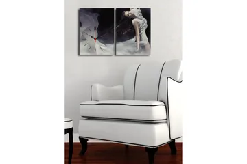 Dekorativ Canvasmålning med Klocka 2 Delar - Flerfärgad - Inredning - Väggdekor - Väggklocka & väggur