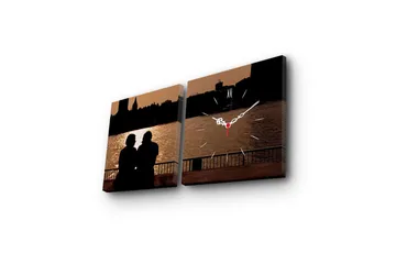 Dekorativ Canvasmålning med Klocka 2 Delar - Flerfärgad - Inredning - Väggdekor - Väggklocka & väggur