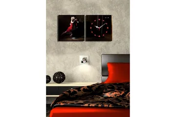 Dekorativ Canvasmålning med Klocka 2 Delar - Flerfärgad - Inredning - Väggdekor - Väggklocka & väggur