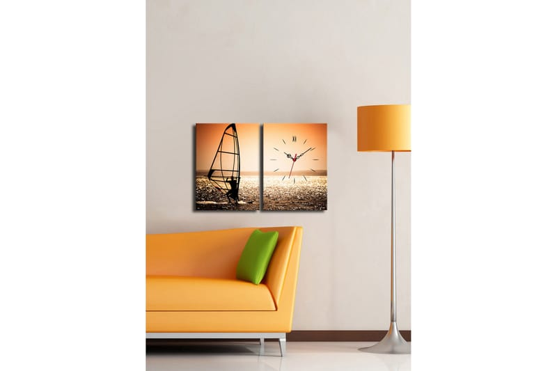 Dekorativ Canvasmålning med Klocka 2 Delar - Flerfärgad - Inredning - Väggdekor - Väggklocka & väggur