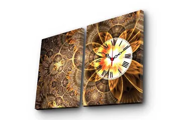 Dekorativ Canvasmålning med Klocka 2 Delar - Flerfärgad - Inredning - Väggdekor - Väggklocka & väggur