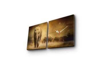 Dekorativ Canvasmålning med Klocka 2 Delar - Flerfärgad - Inredning - Väggdekor - Väggklocka & väggur