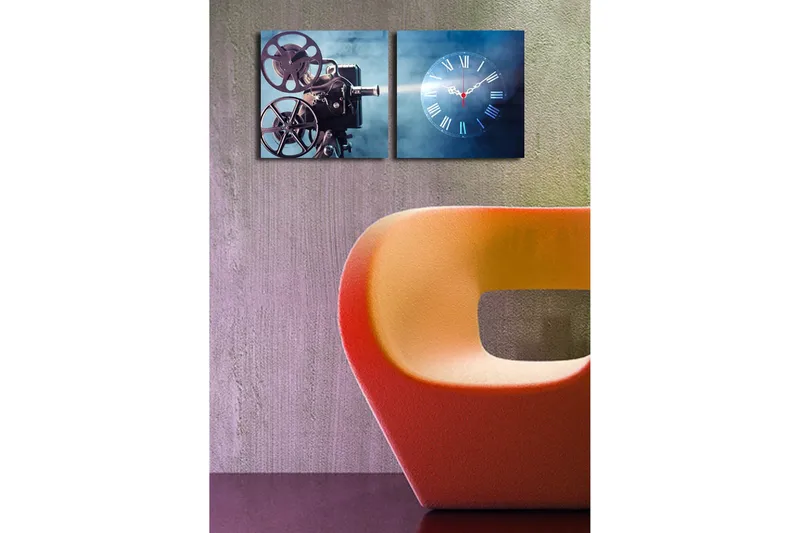 Dekorativ Canvasmålning med Klocka 2 Delar - Flerfärgad - Inredning - Väggdekor - Väggklocka & väggur