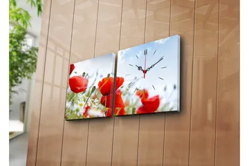 Dekorativ Canvasmålning med Klocka 2 Delar - Flerfärgad - Inredning - Väggdekor - Väggklocka & väggur