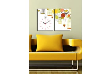 Dekorativ Canvasmålning med Klocka 2 Delar - Flerfärgad - Inredning - Väggdekor - Väggklocka & väggur