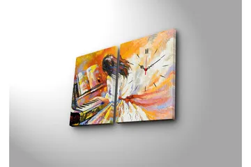 Dekorativ Canvasmålning med Klocka 2 Delar - Flerfärgad - Inredning - Väggdekor - Väggklocka & väggur