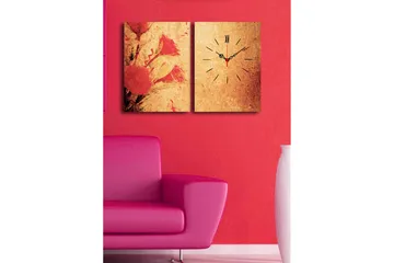 Dekorativ Canvasmålning med Klocka 2 Delar - Flerfärgad - Inredning - Väggdekor - Väggklocka & väggur