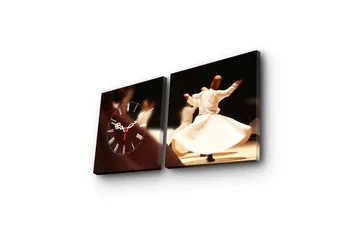 Dekorativ Canvasmålning med Klocka 2 Delar - Flerfärgad - Inredning - Väggdekor - Väggklocka & väggur