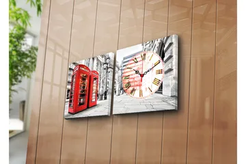 Dekorativ Canvasmålning med Klocka 2 Delar - Flerfärgad - Inredning - Väggdekor - Väggklocka & väggur