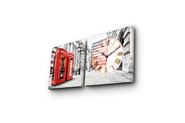 Dekorativ Canvasmålning med Klocka 2 Delar - Flerfärgad - Inredning - Väggdekor - Väggklocka & väggur