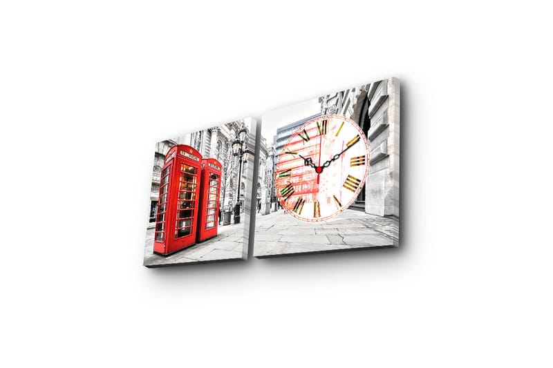 Dekorativ Canvasmålning med Klocka 2 Delar - Flerfärgad - Inredning - Väggdekor - Väggklocka & väggur