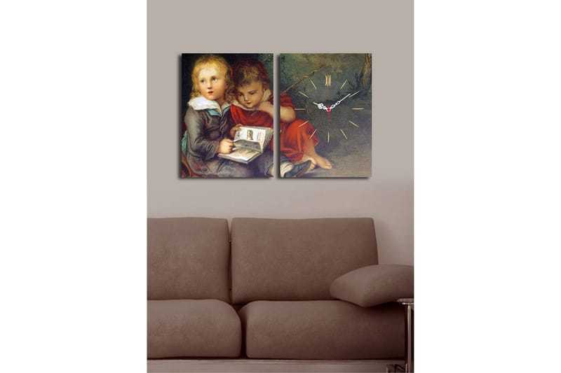 Dekorativ Canvasmålning med Klocka 2 Delar - Flerfärgad - Inredning - Väggdekor - Väggklocka & väggur