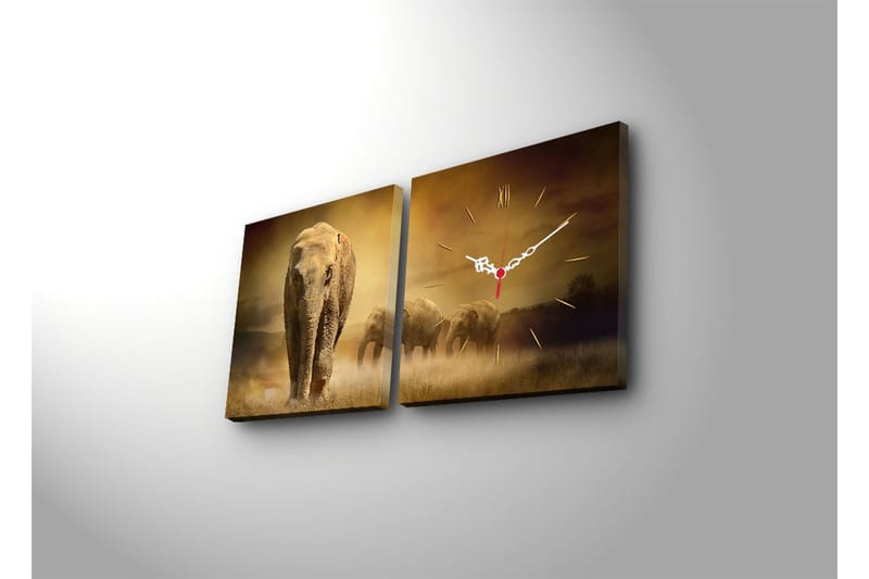 Dekorativ Canvasmålning med Klocka 2 Delar - Flerfärgad - Inredning - Väggdekor - Väggklocka & väggur