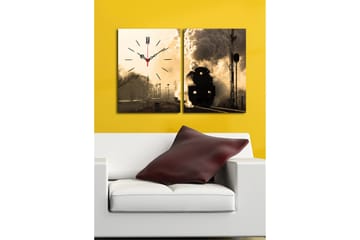 Dekorativ Canvasmålning med Klocka 2 Delar - Flerfärgad - Inredning - Väggdekor - Väggklocka & väggur