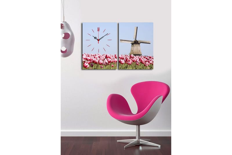 Dekorativ Canvasmålning med Klocka 2 Delar - Flerfärgad - Inredning - Väggdekor - Väggklocka & väggur