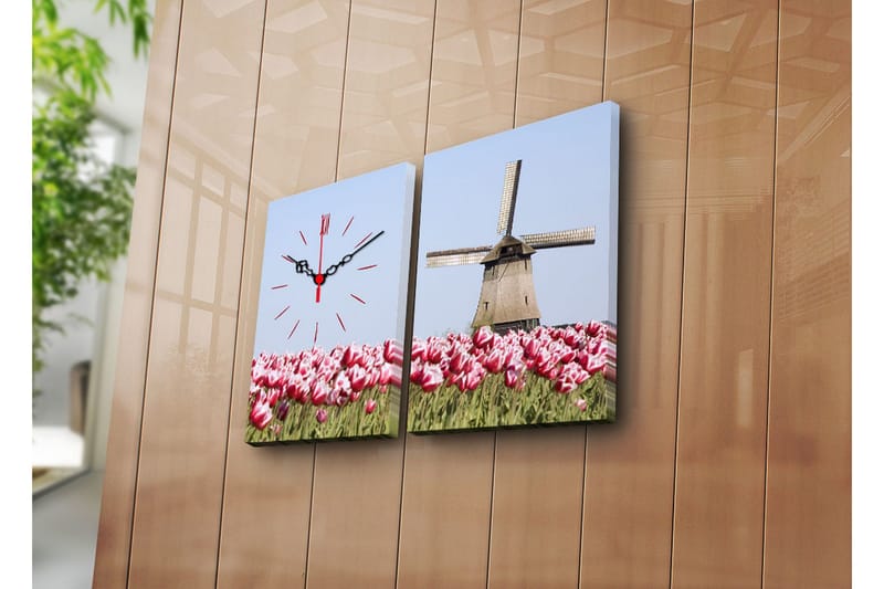 Dekorativ Canvasmålning med Klocka 2 Delar, Flerfärgad