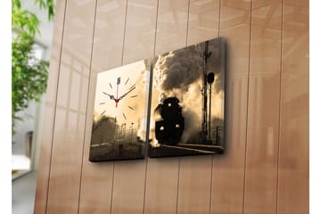 Dekorativ Canvasmålning med Klocka 2 Delar - Flerfärgad - Inredning - Väggdekor - Väggklocka & väggur