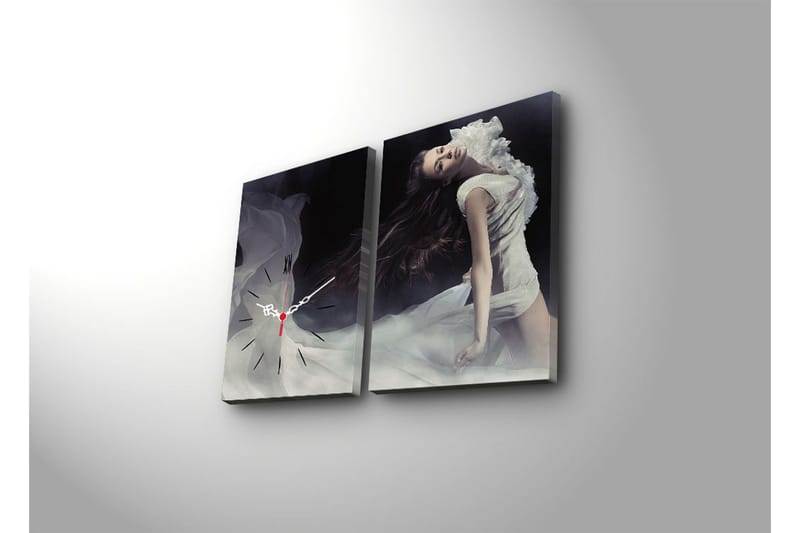 Dekorativ Canvasmålning med Klocka 2 Delar - Flerfärgad - Inredning - Väggdekor - Väggklocka & väggur