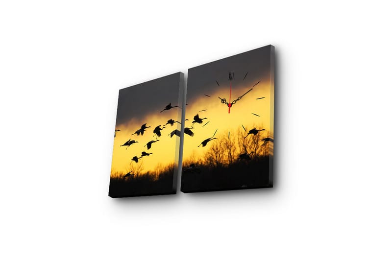 Dekorativ Canvasmålning med Klocka 2 Delar - Flerfärgad - Inredning - Väggdekor - Väggklocka & väggur