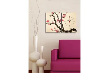 Dekorativ Canvasmålning med Klocka 2 Delar - Flerfärgad - Inredning - Väggdekor - Väggklocka & väggur