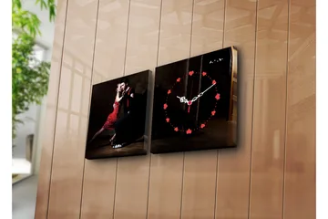 Dekorativ Canvasmålning med Klocka 2 Delar - Flerfärgad - Inredning - Väggdekor - Väggklocka & väggur