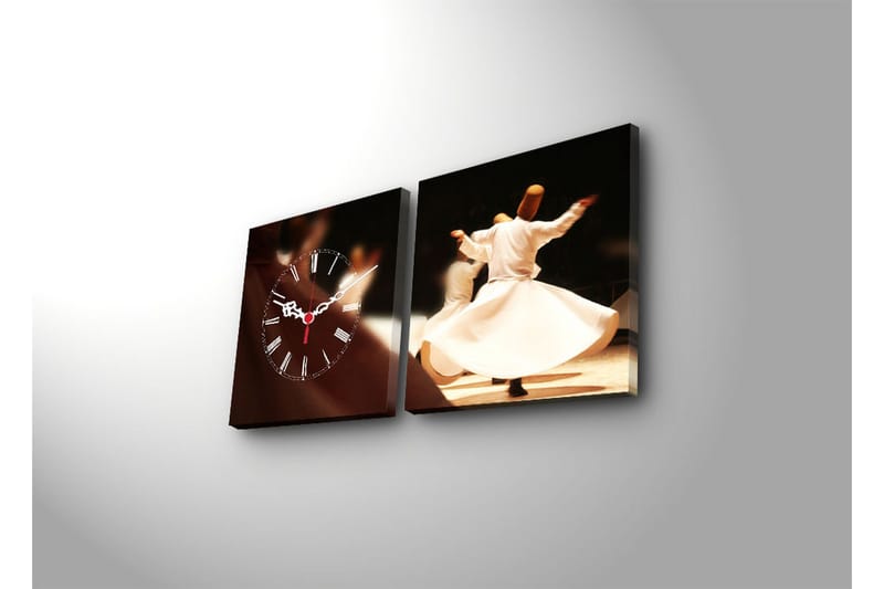 Dekorativ Canvasmålning med Klocka 2 Delar - Flerfärgad - Inredning - Väggdekor - Väggklocka & väggur