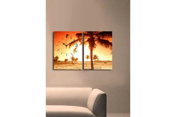 Dekorativ Canvasmålning med Klocka 2 Delar - Flerfärgad - Inredning - Väggdekor - Väggklocka & väggur