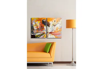 Dekorativ Canvasmålning med Klocka 2 Delar - Flerfärgad - Inredning - Väggdekor - Väggklocka & väggur