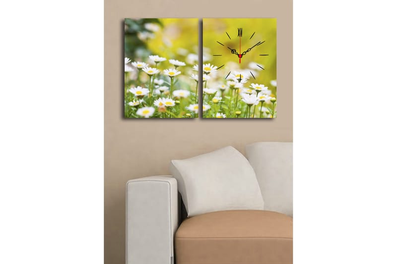 Dekorativ Canvasmålning med Klocka 2 Delar - Flerfärgad - Inredning - Väggdekor - Väggklocka & väggur