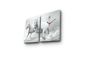 Dekorativ Canvasmålning med Klocka 2 Delar - Flerfärgad - Inredning - Väggdekor - Väggklocka & väggur