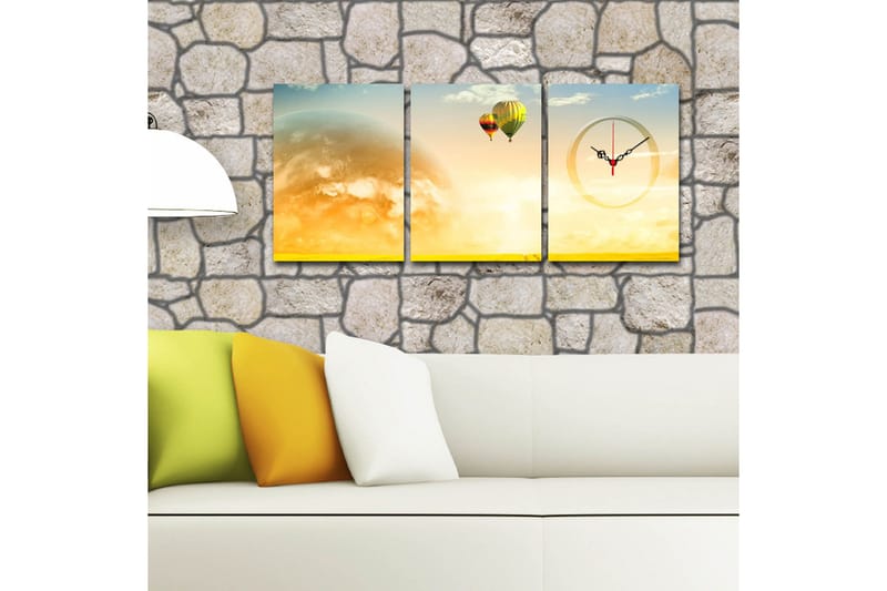 Dekorativ Canvasmålning med Klocka 3 Delar - Flerfärgad - Inredning - Väggdekor - Väggklocka & väggur