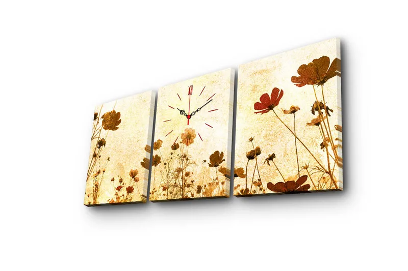 Dekorativ Canvasmålning med Klocka 3 Delar - Flerfärgad - Inredning - Väggdekor - Väggklocka & väggur