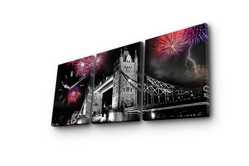 Dekorativ Canvasmålning med Klocka 3 Delar - Flerfärgad - Inredning - Väggdekor - Väggklocka & väggur