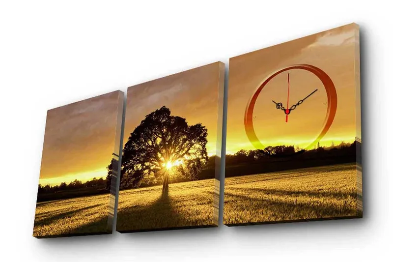 Dekorativ Canvasmålning med Klocka 3 Delar, Flerfärgad