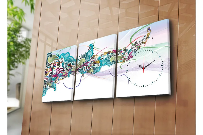 Dekorativ Canvasmålning med Klocka 3 Delar, Flerfärgad