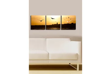 Dekorativ Canvasmålning med Klocka 3 Delar - Flerfärgad - Inredning - Väggdekor - Väggklocka & väggur