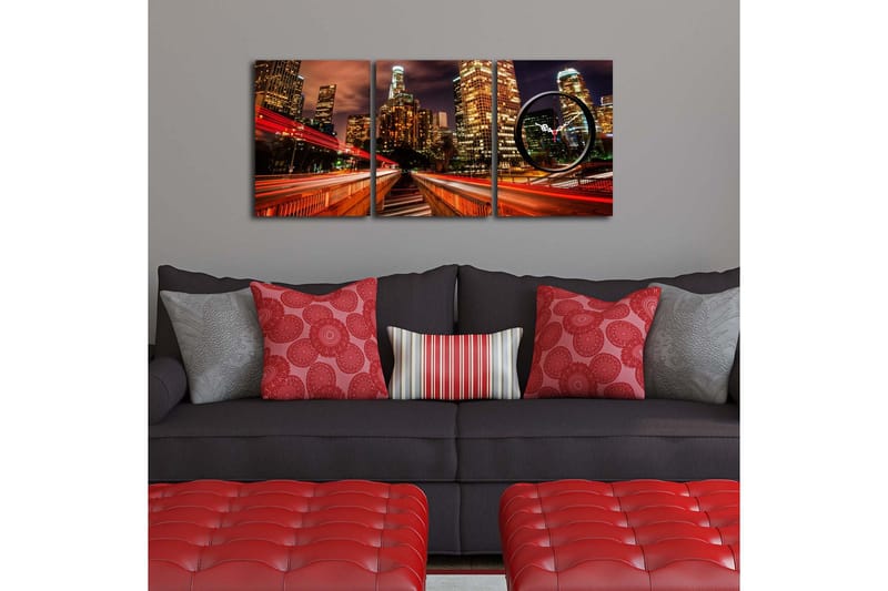 Dekorativ Canvasmålning med Klocka 3 Delar - Flerfärgad - Inredning - Väggdekor - Väggklocka & väggur