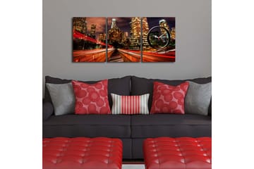 Dekorativ Canvasmålning med Klocka 3 Delar - Flerfärgad - Inredning - Väggdekor - Väggklocka & väggur