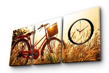 Dekorativ Canvasmålning med Klocka 3 Delar - Flerfärgad - Inredning - Väggdekor - Väggklocka & väggur