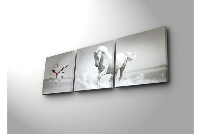 Dekorativ Canvasmålning med Klocka 3 Delar - Flerfärgad - Inredning - Väggdekor - Väggklocka & väggur