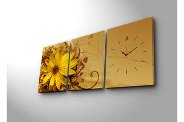 Dekorativ Canvasmålning med Klocka 3 Delar - Flerfärgad - Inredning - Väggdekor - Väggklocka & väggur